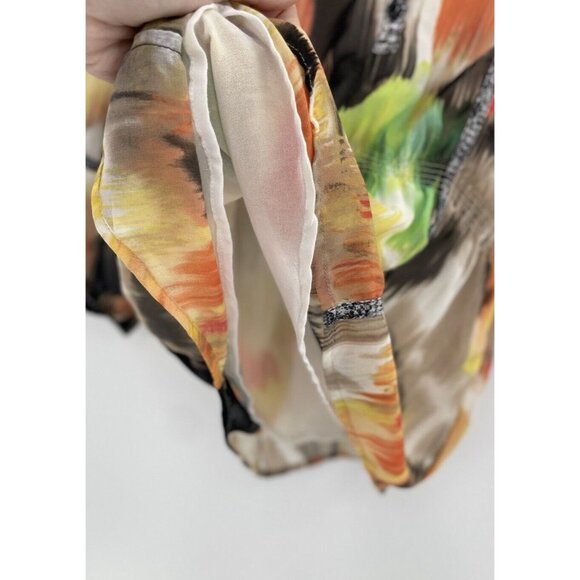 Calvin Klein Abstract Watercolor Button Lined Chiffon Blouse Puff Slv Sz Sm Boho - Picture 7 of 11